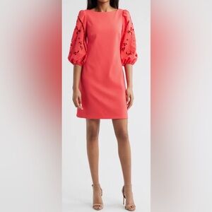 Vince Camuto Eyelet Sleeve Crepe Shift Dress
